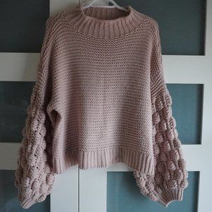 Pink Bubble Sleeve Cropped Knit Sweat